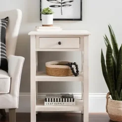 Accent & End Tables-Kirkland's Home Cream Wooden Plank Side Table Ivory