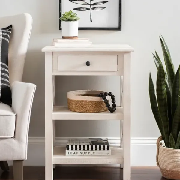 Accent & End Tables-Kirkland's Home Cream Wooden Plank Side Table Ivory