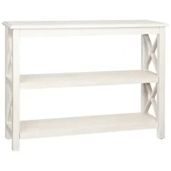 Entryway Furniture-Kirkland's Home Cream Wooden Plank X-Frame Console Table Ivory