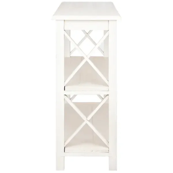 Entryway Furniture-Kirkland's Home Cream Wooden Plank X-Frame Console Table Ivory