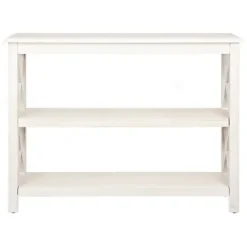 Entryway Furniture-Kirkland's Home Cream Wooden Plank X-Frame Console Table Ivory