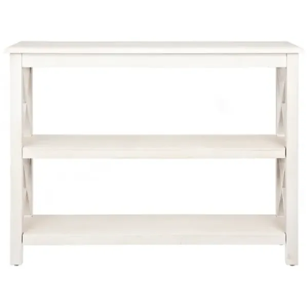 Entryway Furniture-Kirkland's Home Cream Wooden Plank X-Frame Console Table Ivory
