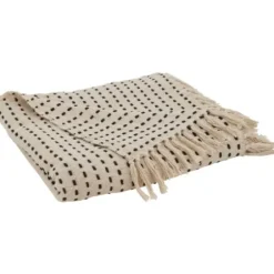 Blankets & Throws-Kirkland's Home Cream Woven Dashed Cotton Throw Ivory/Black