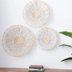 Wall Plaques-Kirkland's Home Cream Woven Dried Plant Wall Sculptures, Set Of 3 Ivory/Tan