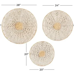 Wall Plaques-Kirkland's Home Cream Woven Dried Plant Wall Sculptures, Set Of 3 Ivory/Tan