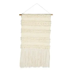 Wall Plaques-Kirkland's Home Cream Woven Fringe Macrame Wall Hanging Ivory