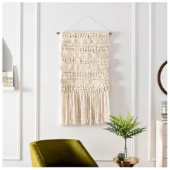 Wall Plaques-Kirkland's Home Cream Woven Fringe Macrame Wall Hanging Ivory