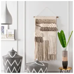 Wall Plaques-Kirkland's Home Cream Woven Layered Textured Macrame Wall Hanging Ivory