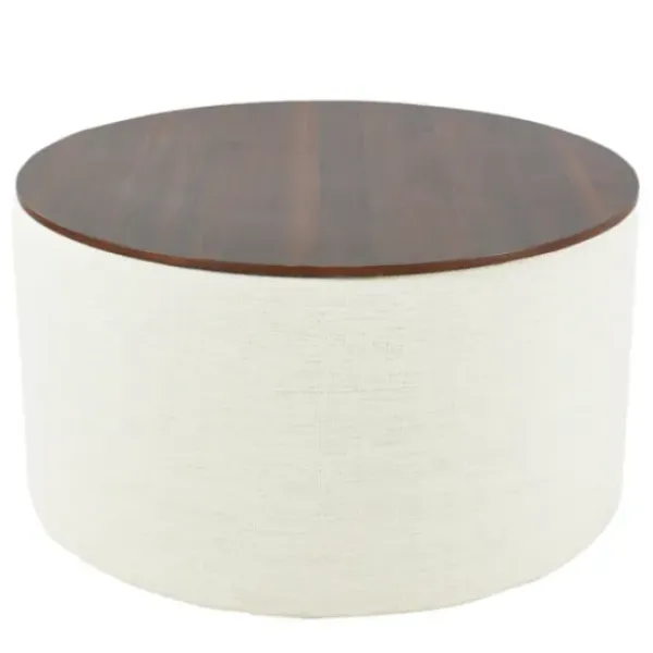 Benches & Ottomans-Kirkland's Home Cream Woven Wood Top Storage Ottoman Ivory