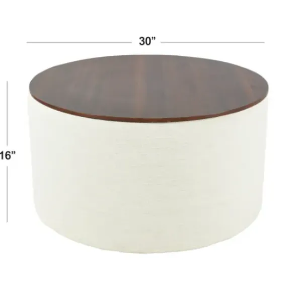 Benches & Ottomans-Kirkland's Home Cream Woven Wood Top Storage Ottoman Ivory