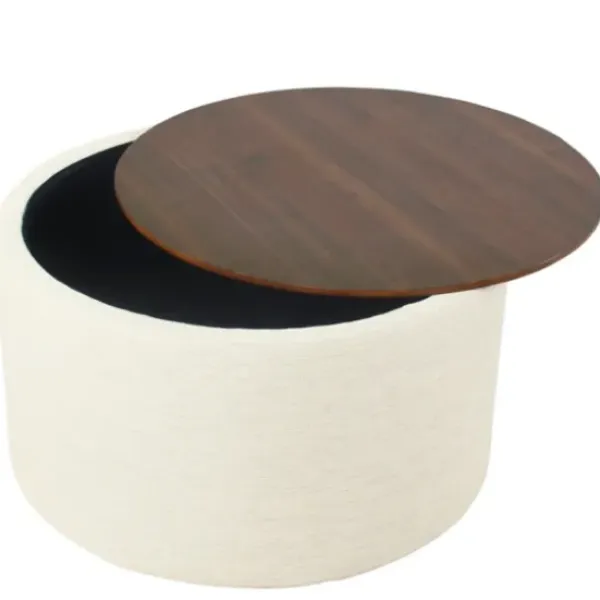 Benches & Ottomans-Kirkland's Home Cream Woven Wood Top Storage Ottoman Ivory