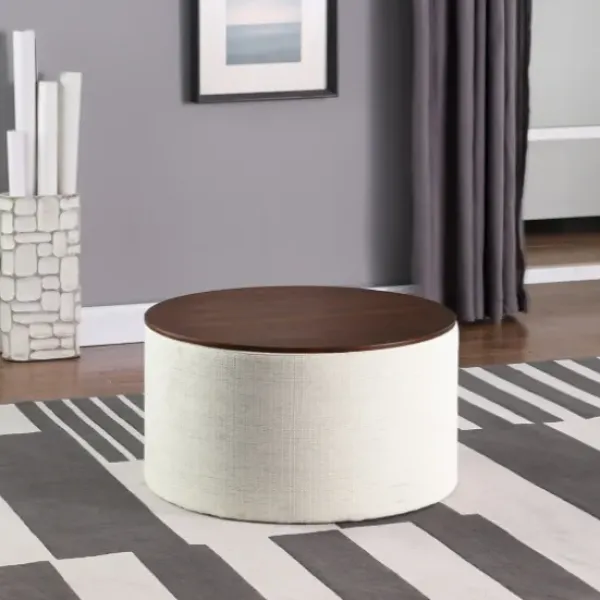 Benches & Ottomans-Kirkland's Home Cream Woven Wood Top Storage Ottoman Ivory