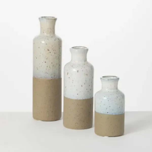Vases-Kirkland's Home Crosshatch Triple Handle Ceramic Vase, 13 In. Blue