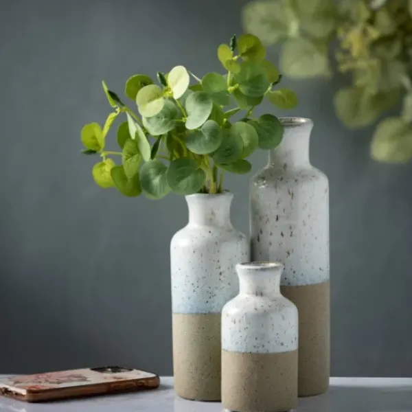 Vases-Kirkland's Home Crosshatch Triple Handle Ceramic Vase, 13 In. Blue
