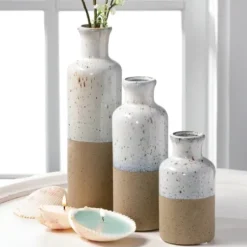 Vases-Kirkland's Home Crosshatch Triple Handle Ceramic Vase, 13 In. Blue