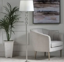Floor Lamps-Kirkland's Home Crystal And Silver Metal Floor Lamp White