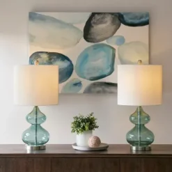 Table Lamps-Kirkland's Home Curved Blue Glass Table Lamps, Set Of 2 White