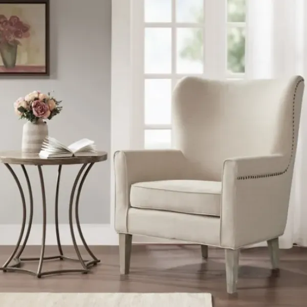 Accent Chairs-Kirkland's Home Curved Wingback Accent Chair Ivory