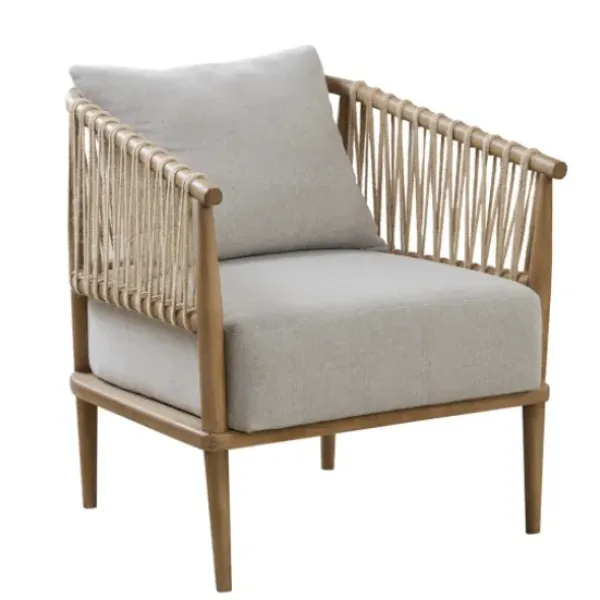 Accent Chairs-Kirkland's Home Curved Wood And Jute Rope Accent Chair Gray