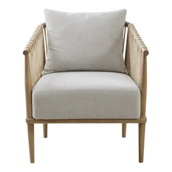 Accent Chairs-Kirkland's Home Curved Wood And Jute Rope Accent Chair Gray