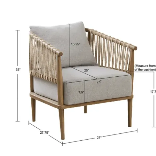 Accent Chairs-Kirkland's Home Curved Wood And Jute Rope Accent Chair Gray