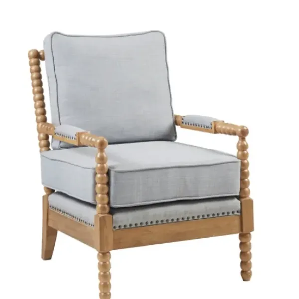 Accent Chairs-Kirkland's Home Cushion Beaded Wood Frame Accent Chair Blue