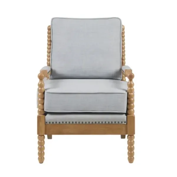 Accent Chairs-Kirkland's Home Cushion Beaded Wood Frame Accent Chair Blue