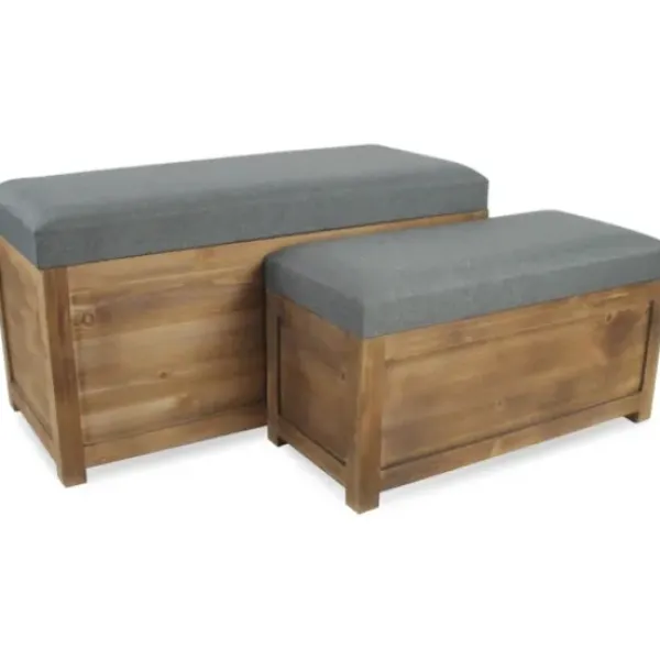 Benches & Ottomans-Kirkland's Home Cushioned Storage Benches, Set Of 2 Gray