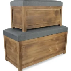 Benches & Ottomans-Kirkland's Home Cushioned Storage Benches, Set Of 2 Gray