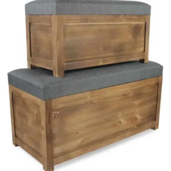Benches & Ottomans-Kirkland's Home Cushioned Storage Benches, Set Of 2 Gray