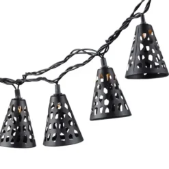 Outdoor Lighting-Kirkland's Home Cutout Cone Outdoor String Lights Black