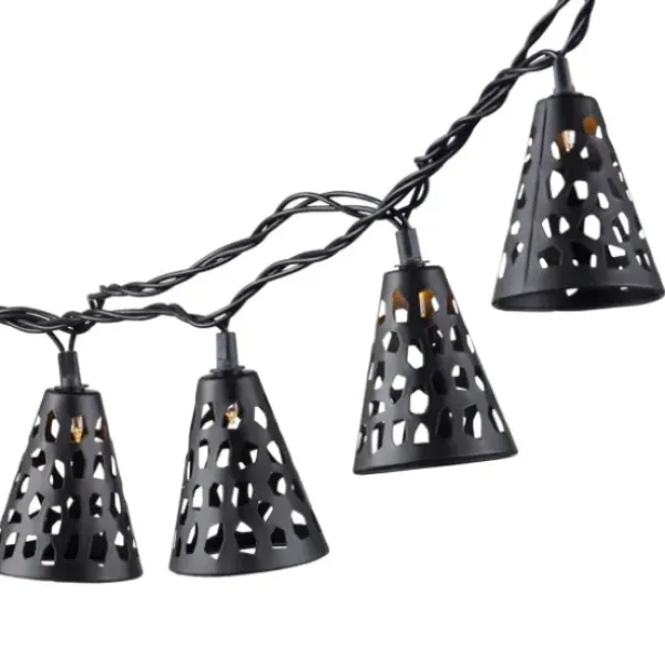 Outdoor Lighting-Kirkland's Home Cutout Cone Outdoor String Lights Black