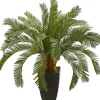 Trees & Topiaries-Kirkland's Home Cycas Floor Plant In Tall Black Planter, 30 In.