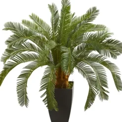 Trees & Topiaries-Kirkland's Home Cycas Floor Plant In Tall Black Planter, 30 In.