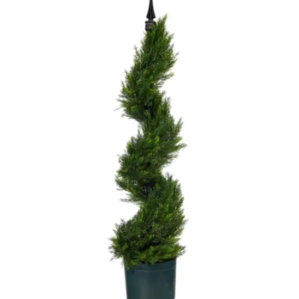 Trees & Topiaries-Kirkland's Home Cypress Spiral Metal Pole Topiary In Black Planter