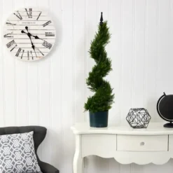 Trees & Topiaries-Kirkland's Home Cypress Spiral Metal Pole Topiary In Black Planter