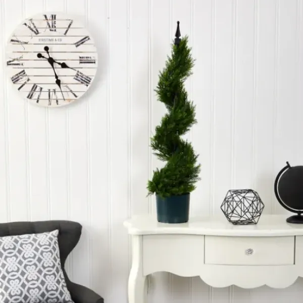 Trees & Topiaries-Kirkland's Home Cypress Spiral Metal Pole Topiary In Black Planter