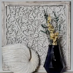 Wall Plaques-Kirkland's Home Daisy Distressed Carved Wall Plaque White