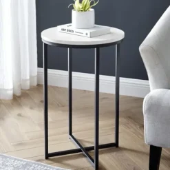 Accent & End Tables-Kirkland's Home Daisy Faux Marble X Base Accent Table