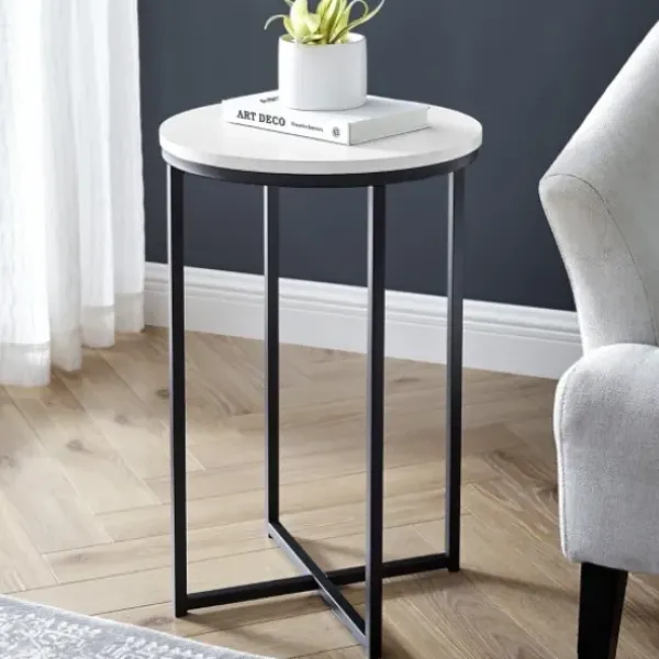 Accent & End Tables-Kirkland's Home Daisy Faux Marble X Base Accent Table