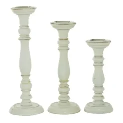 Candle Holders-Kirkland's Home Daisy White Rustic 3-Pc. Candle Holder Set White/Brown