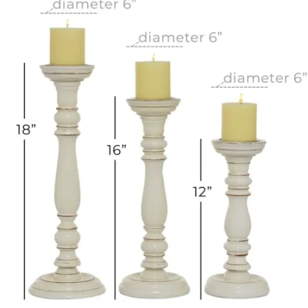 Candle Holders-Kirkland's Home Daisy White Rustic 3-Pc. Candle Holder Set White/Brown