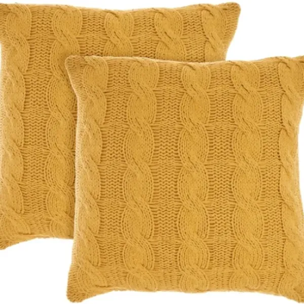 Pillows-Kirkland's Home Dandelion Cable Knit Throw Pillows, Set Of 2 Yellow