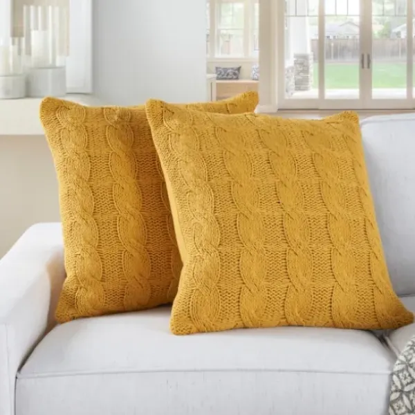 Pillows-Kirkland's Home Dandelion Cable Knit Throw Pillows, Set Of 2 Yellow