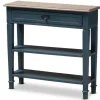 Console Tables-Kirkland's Home Daphne Blue Bayur Wood Two-Shelf Console Table