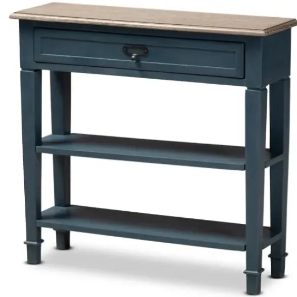 Console Tables-Kirkland's Home Daphne Blue Bayur Wood Two-Shelf Console Table