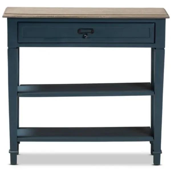Console Tables-Kirkland's Home Daphne Blue Bayur Wood Two-Shelf Console Table