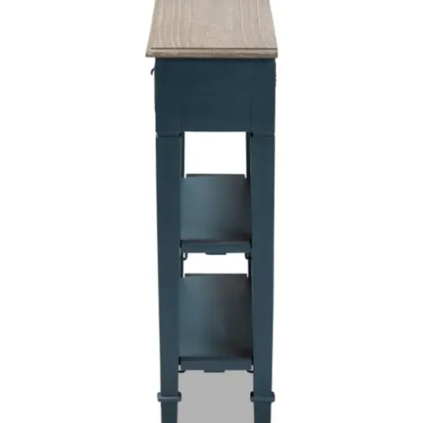 Console Tables-Kirkland's Home Daphne Blue Bayur Wood Two-Shelf Console Table