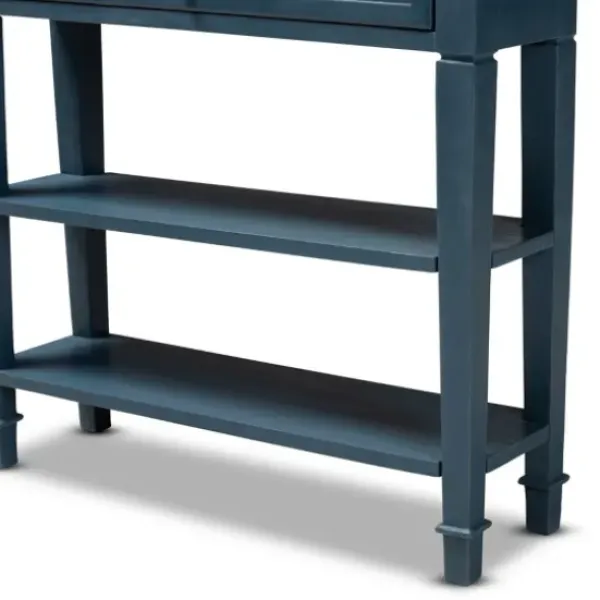 Console Tables-Kirkland's Home Daphne Blue Bayur Wood Two-Shelf Console Table