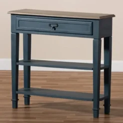 Console Tables-Kirkland's Home Daphne Blue Bayur Wood Two-Shelf Console Table